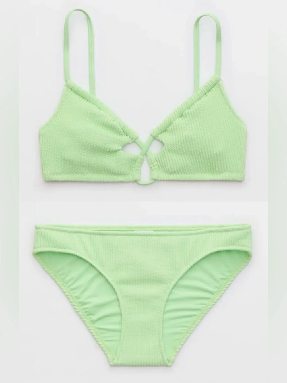 NWT Aerie FULL SET Crinkle Lace Up Top + Full Coverage Bottom Mint Green - Sz S
